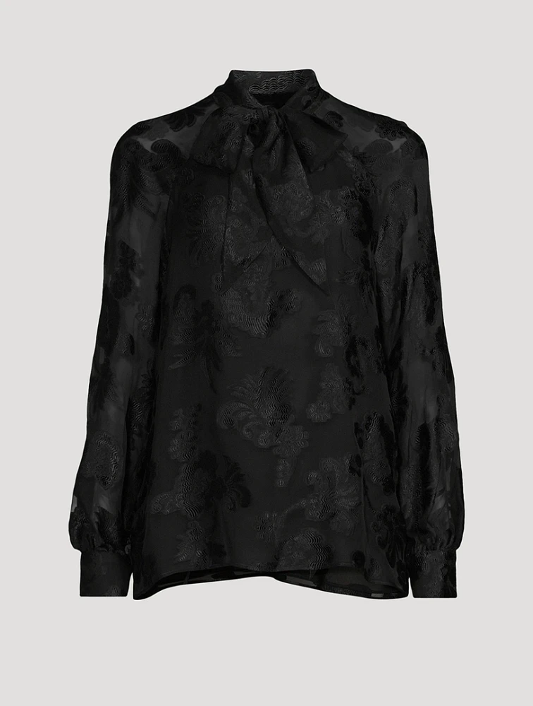 Fil Coupé Tie-Neck Blouse