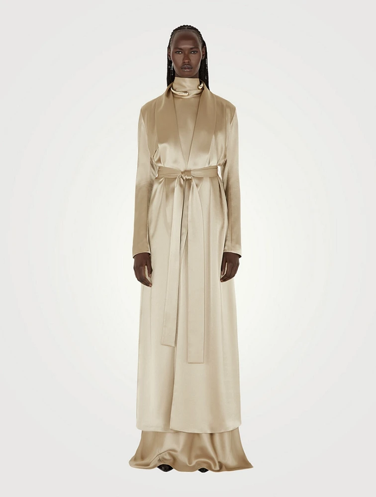 Belted Satin Trench Coat