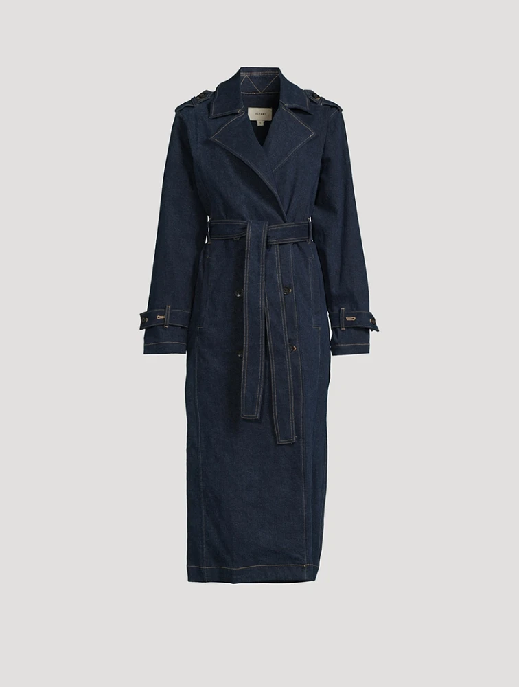 Double-Breasted Denim Trench Coat