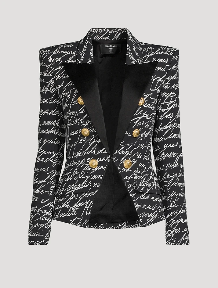 Satin Blazer Love Letter Print