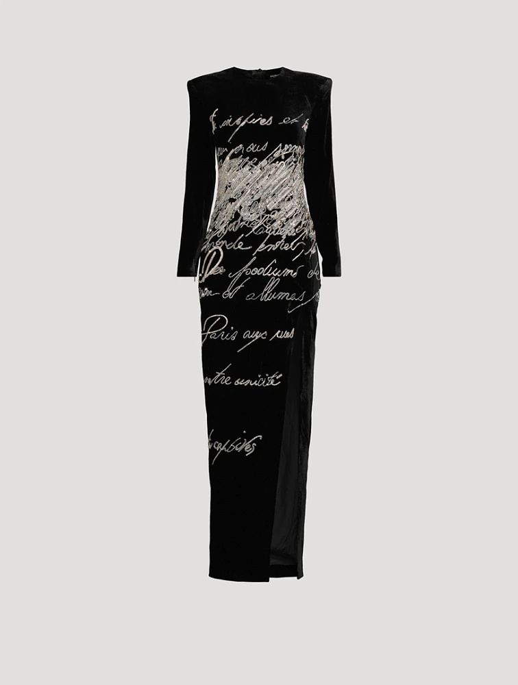 Love Letter-Embellished Velvet Gown