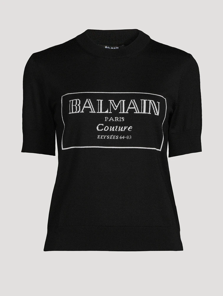 Logo Jacquard Short-Sleeve Wool Sweater