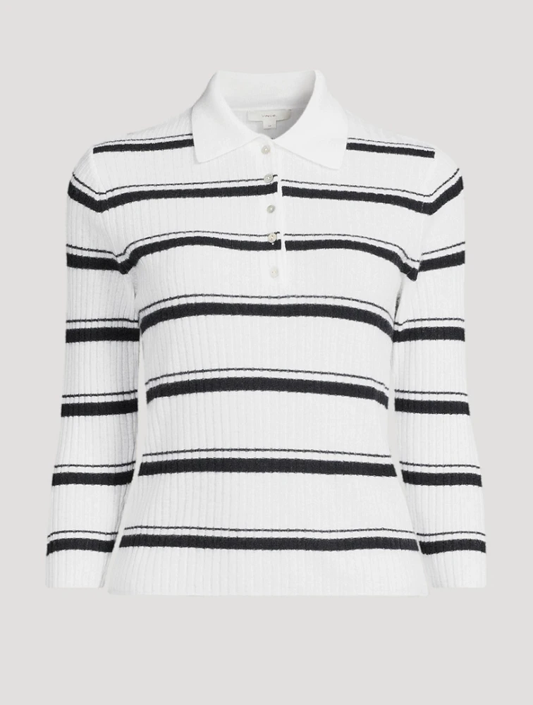 Stripe Jacquard Cashmere Silk Polo Sweater