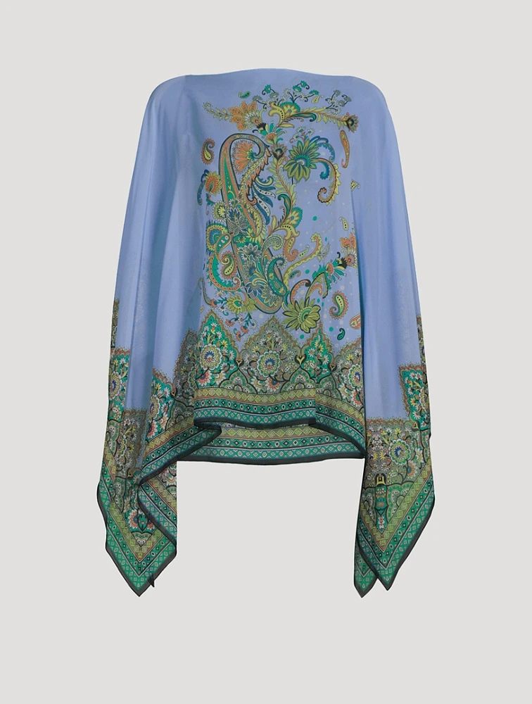 Printed Silk Poncho