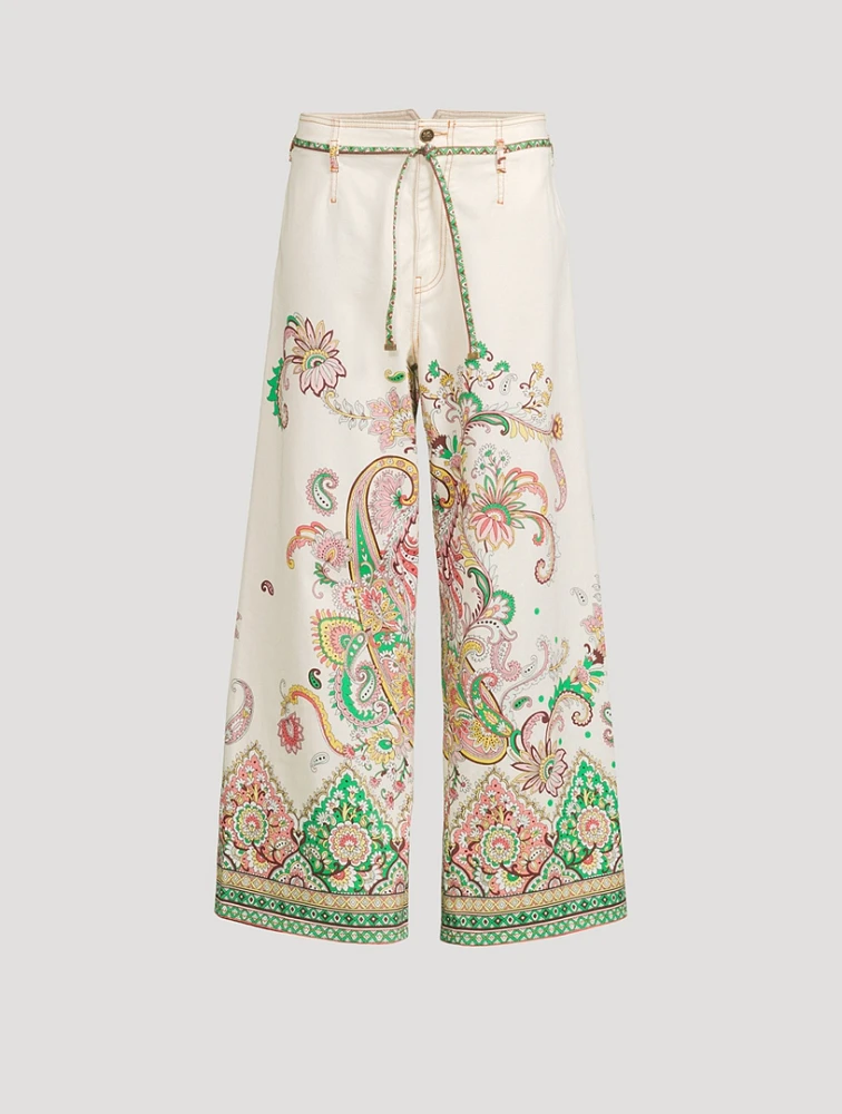 Printed Wide-Leg Jeans