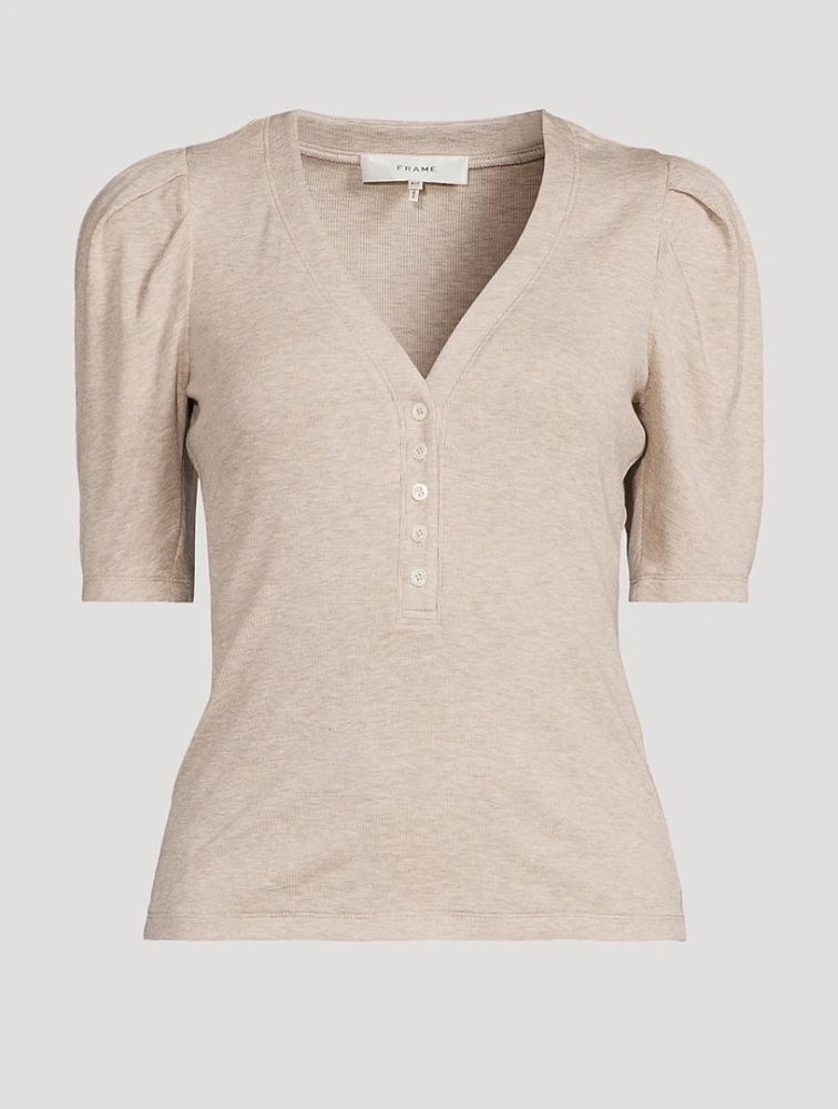 Ruched-Sleeve Henley