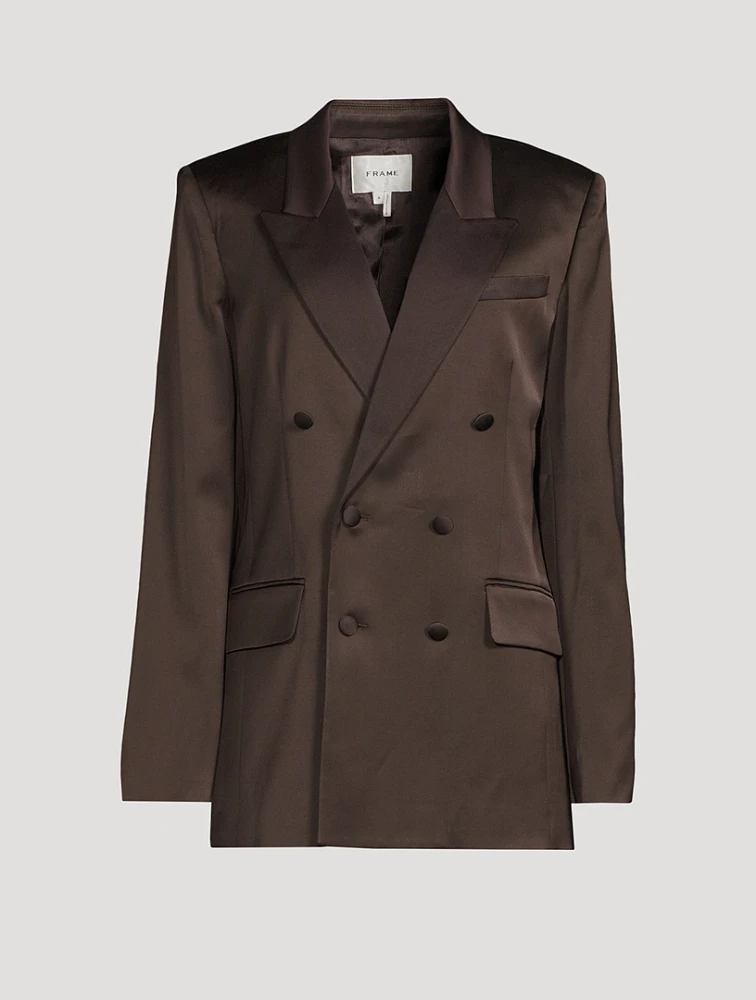 Double-Breasted Slim Satin Blazer