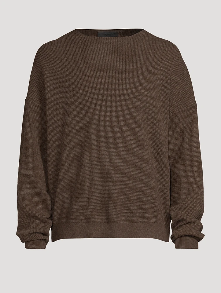 Waffle-Knit Crewneck Sweater