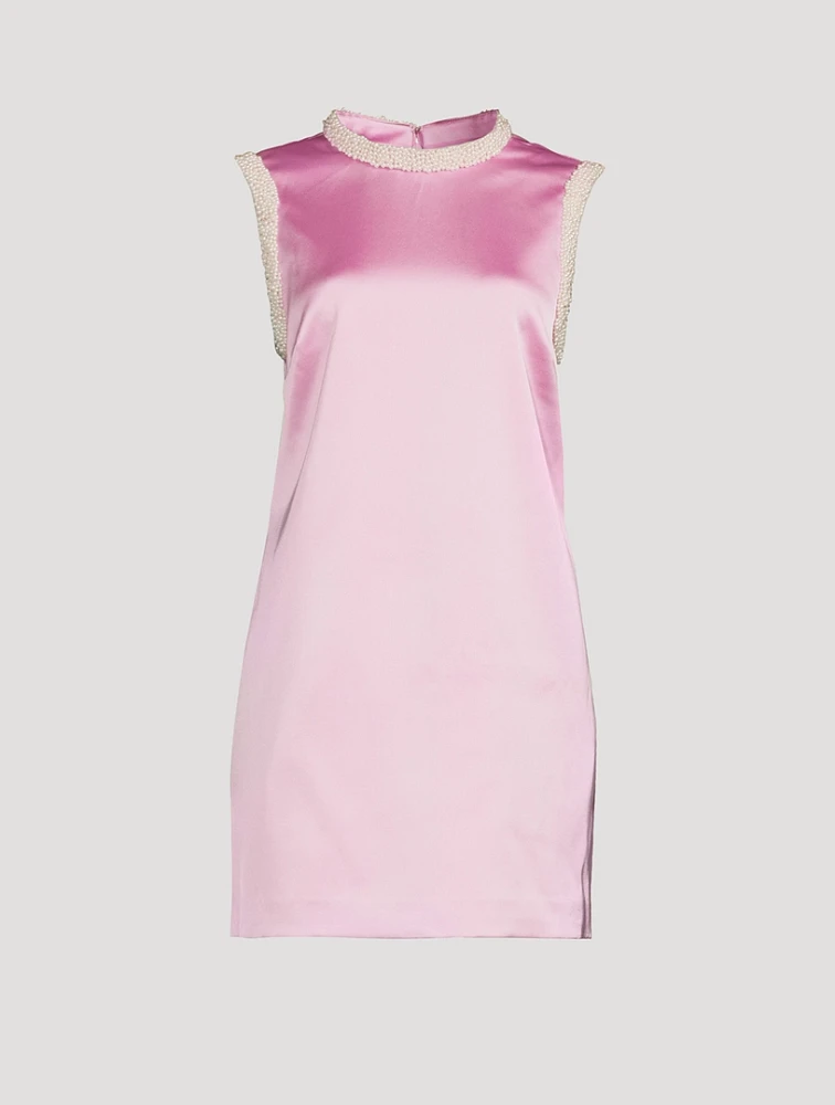 Pearl-Trim Satin Mini Dress