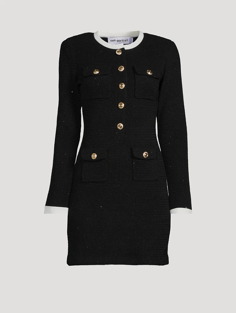 Knit Contrast-Collar Mini Dress