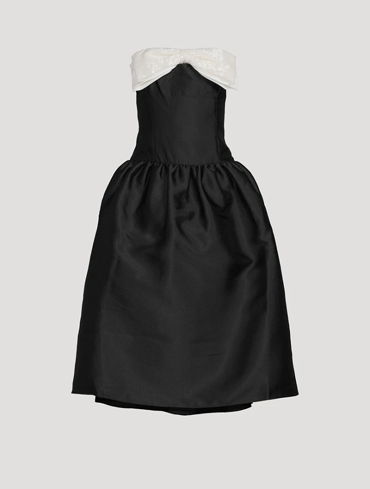 Taffeta Contrast-Bow Midi Dress