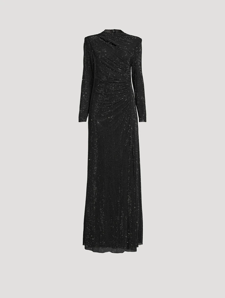 Rhinestone Mesh Cut-Out Maxi Dress