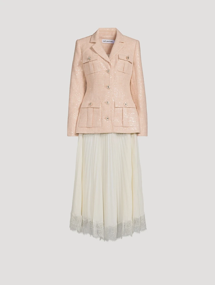 Sequin Bouclé Chiffon Midi Dress