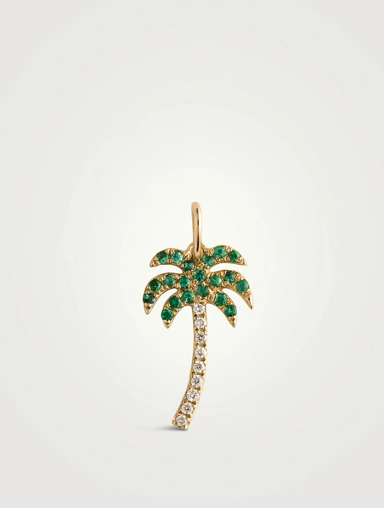 Gold Micro Pavé Palm Tree Charm With Diamonds And Emeralds