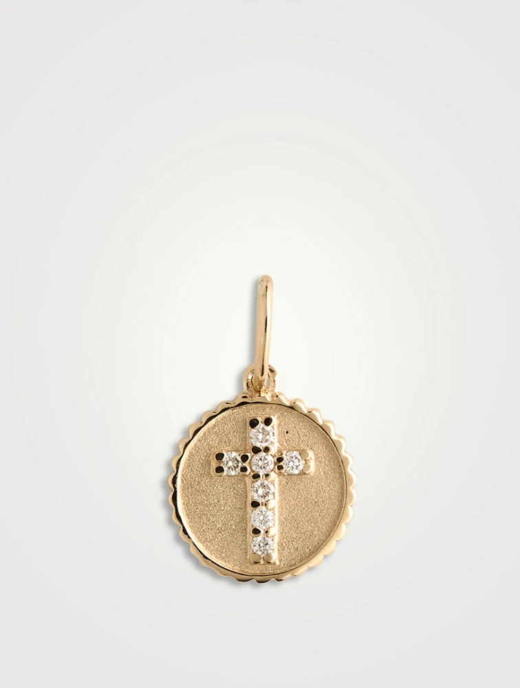 Tiny Gold Cross Coin Charm