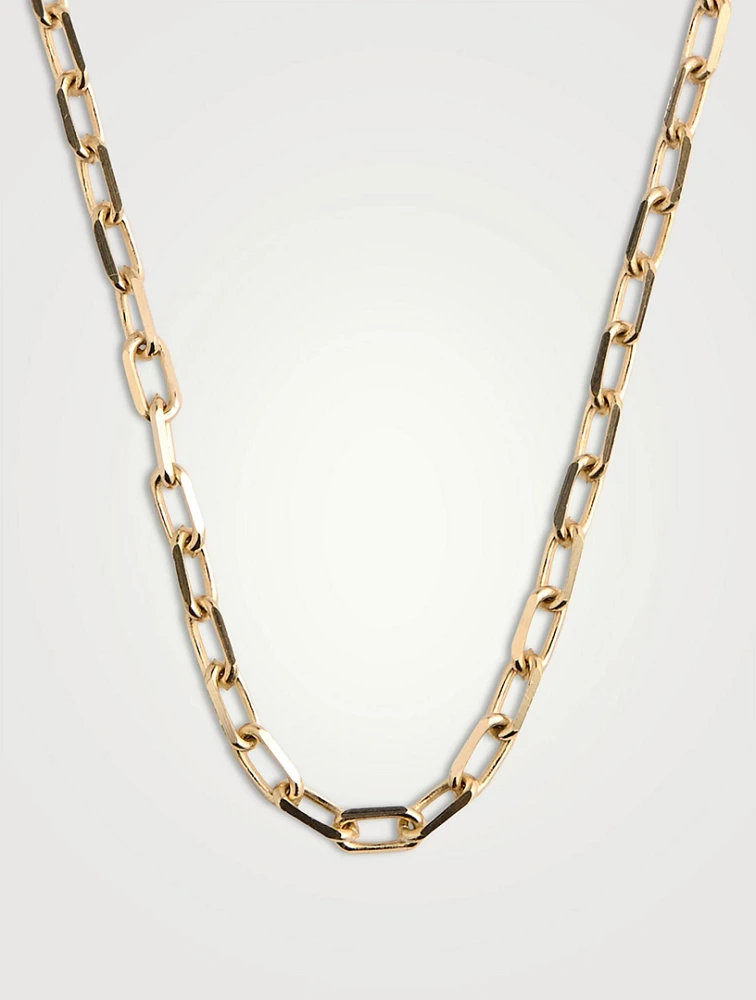14K Gold Elongated Cable Chain Necklace - 18-Inch
