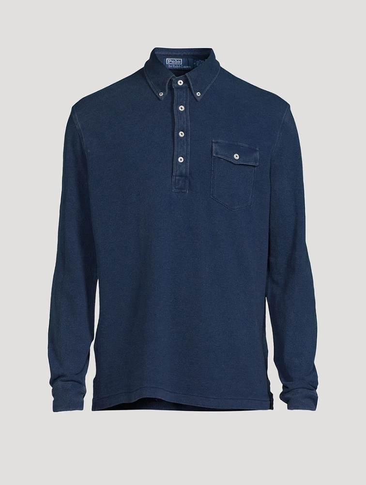 Mesh Long-Sleeve Polo Shirt