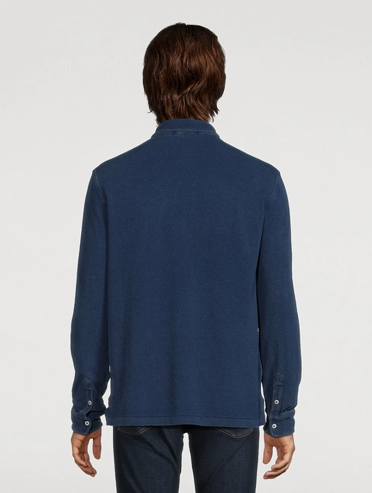 Mesh Long-Sleeve Polo Shirt