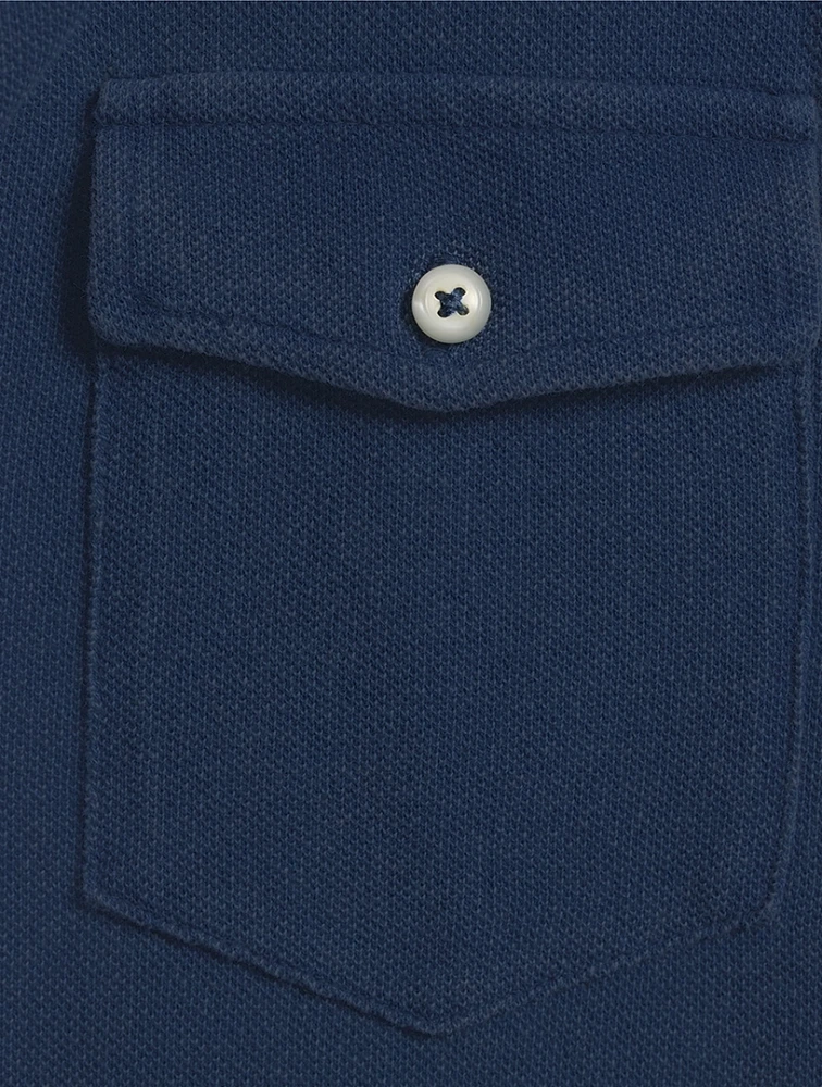 Mesh Long-Sleeve Polo Shirt