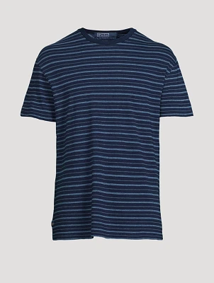 Cotton And Linen T-Shirt Striped Print