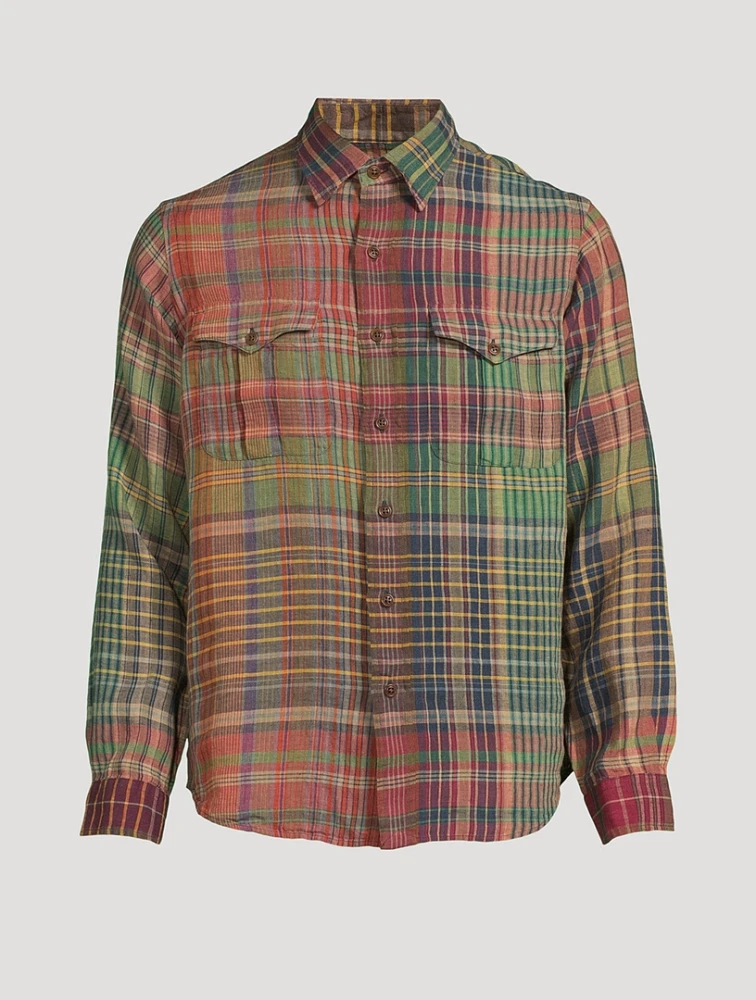 Classic Fit Plaid Linen Workshirt