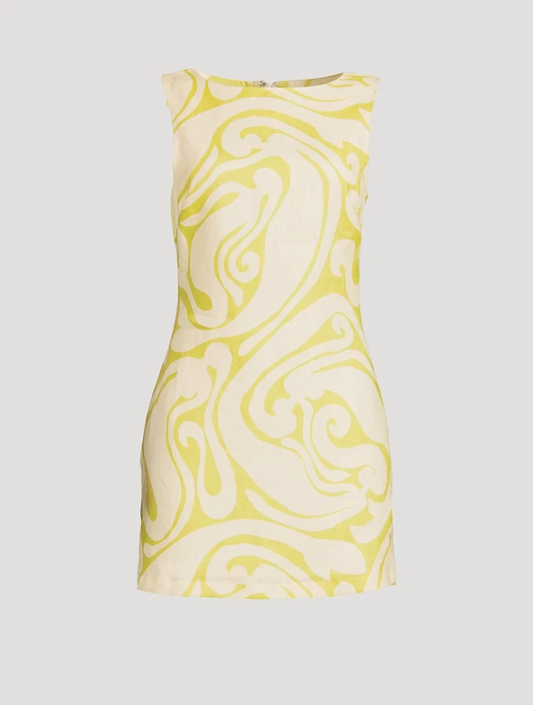 Lola Linen Shift Dress Silhouette Print