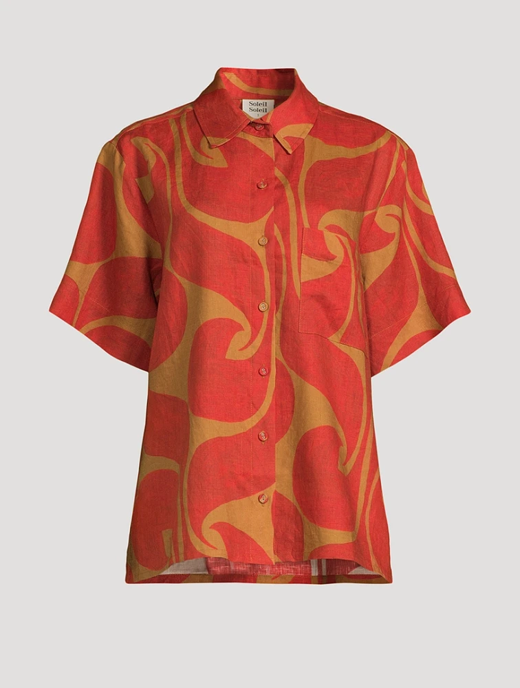 Darcy Linen Shirt Wave Spice Print