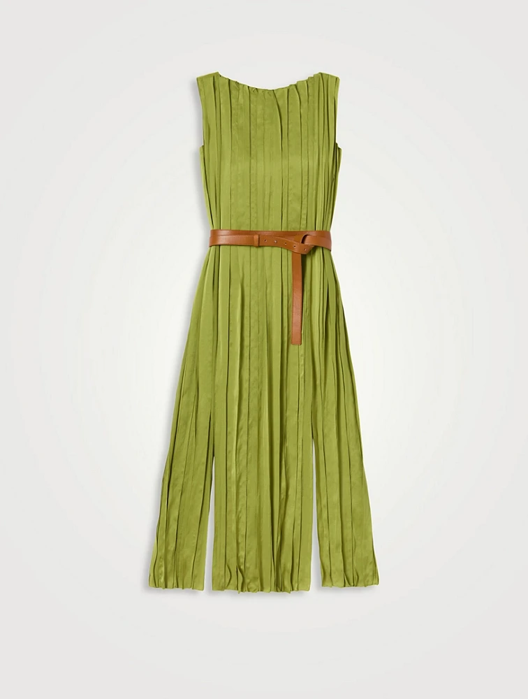 Belted Pleated Midi Dress