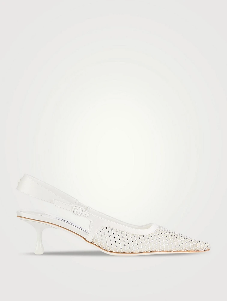 Amel Crystal Mesh And Satin Slingback Pumps