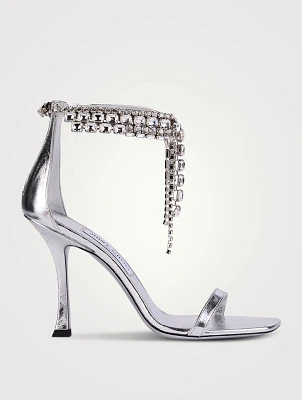 Verity Metallic Leather Sandals With Crystal Cuff