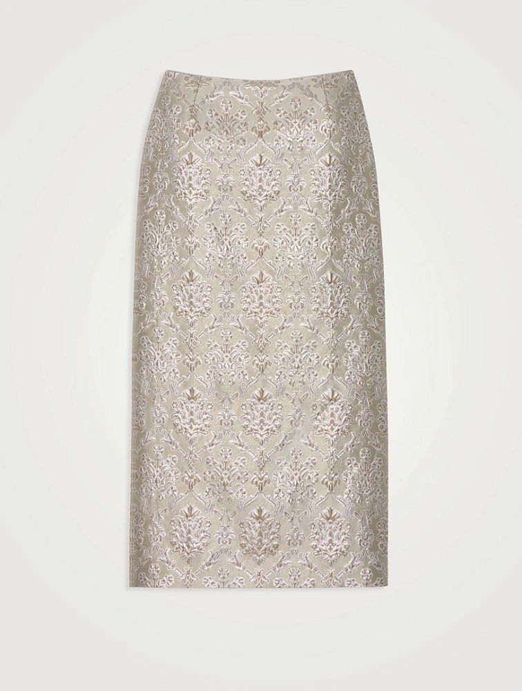 Baroque Botanical Brocade Pencil Skirt