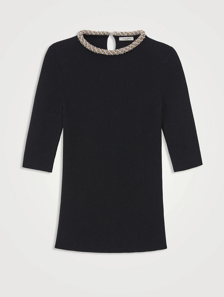 Beaded Wool Silk Top