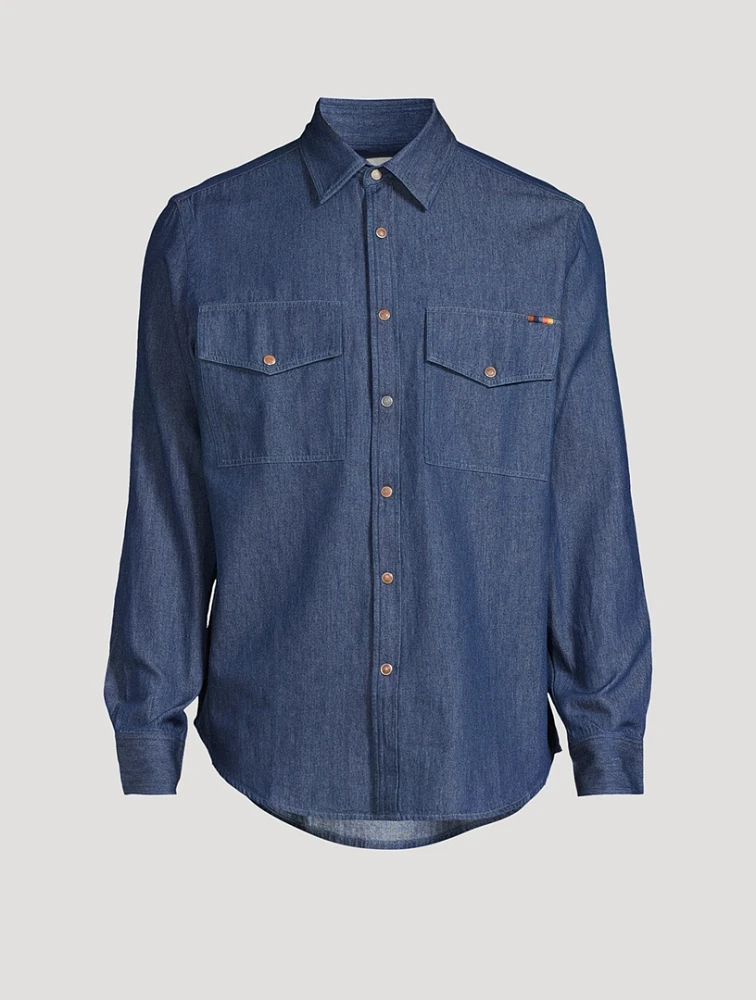 Denim Overshirt With Embroidered Signature Stripe
