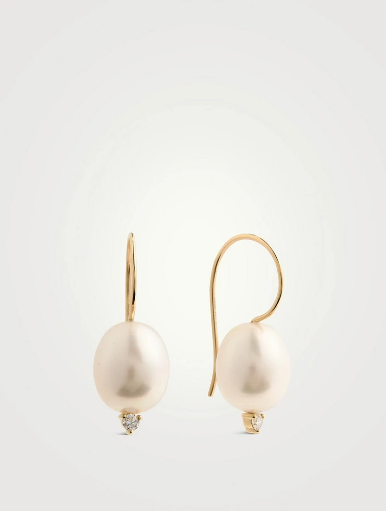 Sea Of Beauty 14K Gold Drop Earrings With Pearl And Diamond