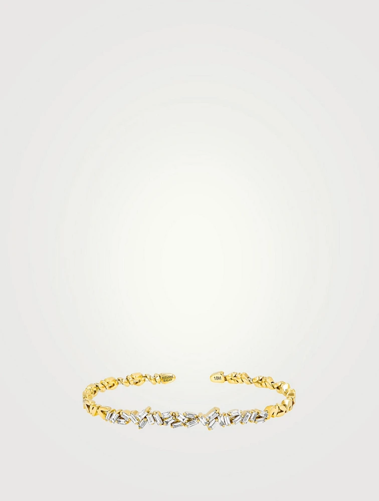 18K Gold Classic Diamond Cluster Bangle Bracelet