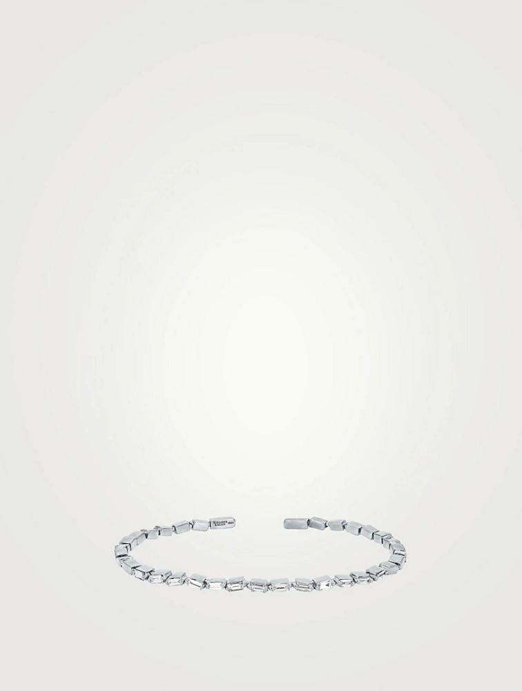 18K White Gold Bold Thin Diamond Uneven Bangle Bracelet
