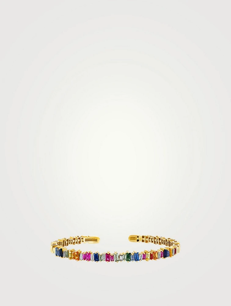18K Gold Bold Reborn Rainbow Sapphire Bangle Bracelet