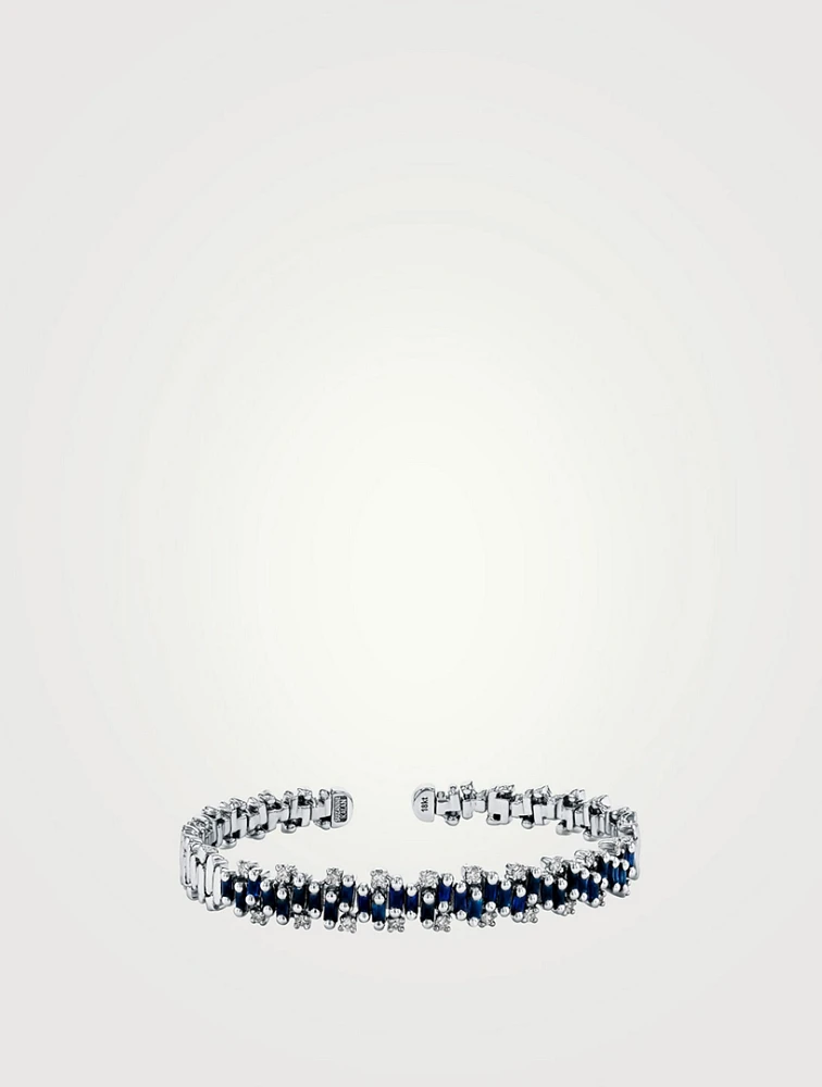 18K White Gold Shimmer Aurora Sapphire Bangle Bracelet