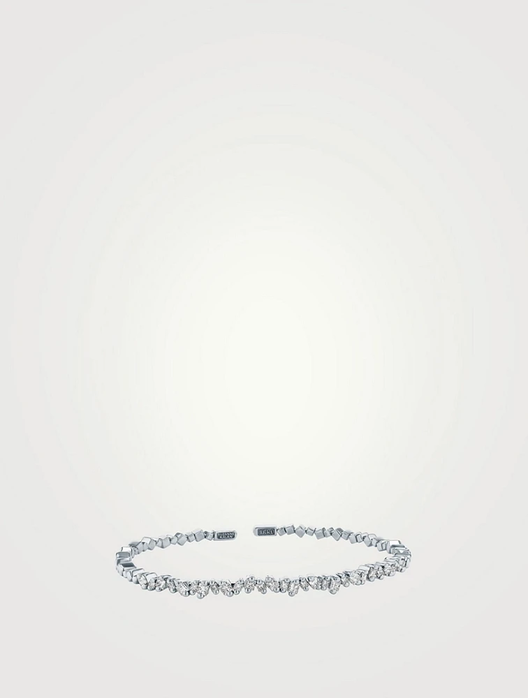 18K White Gold La Fantaisie Uneven Thin Diamond Bangle Bracelet