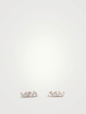 18K Rose Gold Classic Diamond Bar Stud Earrings