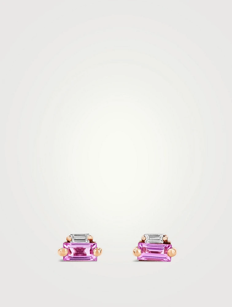 18K Rose Gold Bold Pink Sapphire Mini Stud Earrings