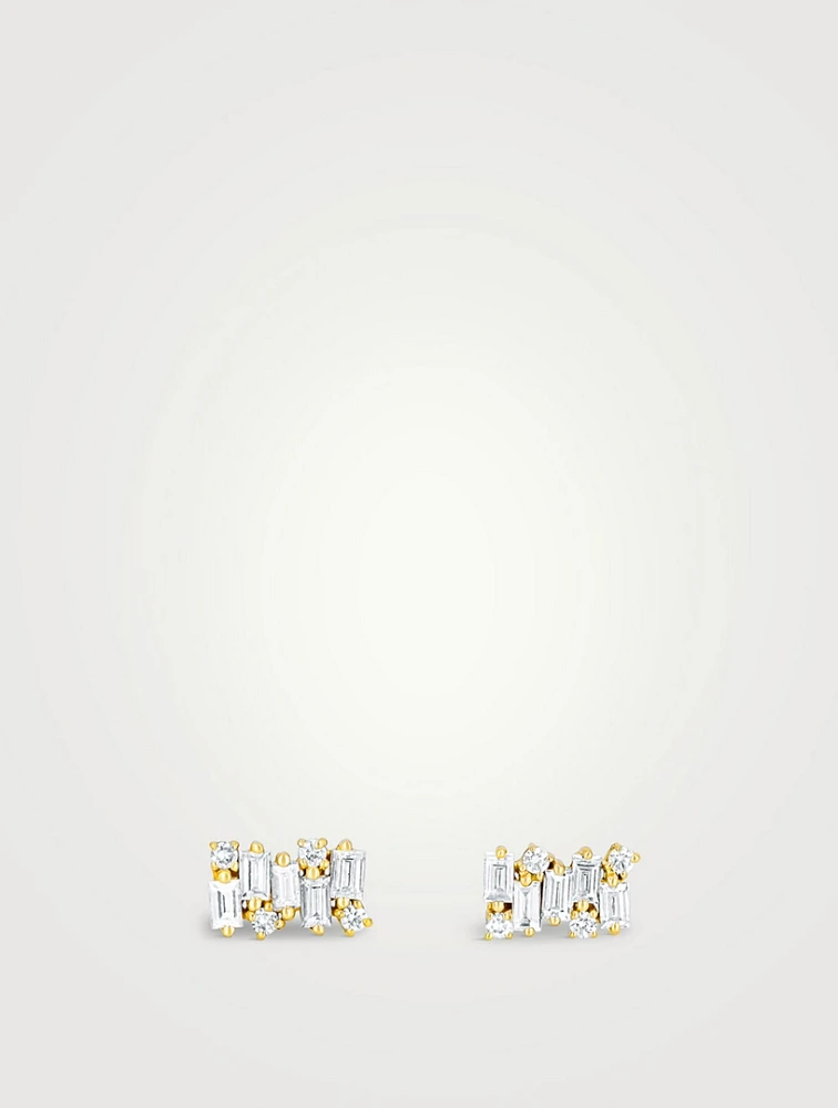 18K Gold Shimmer Diamond Stud Earrings