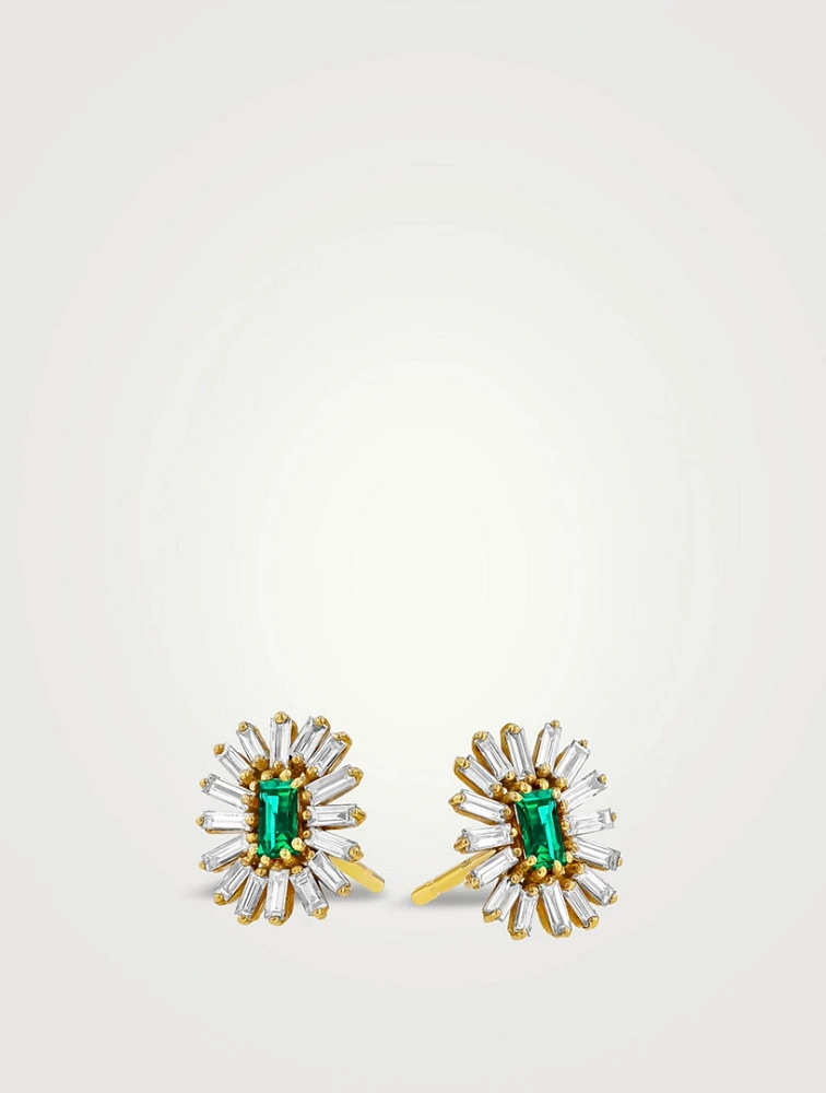 18K Gold Bold Spark Emerald Stud Earrings