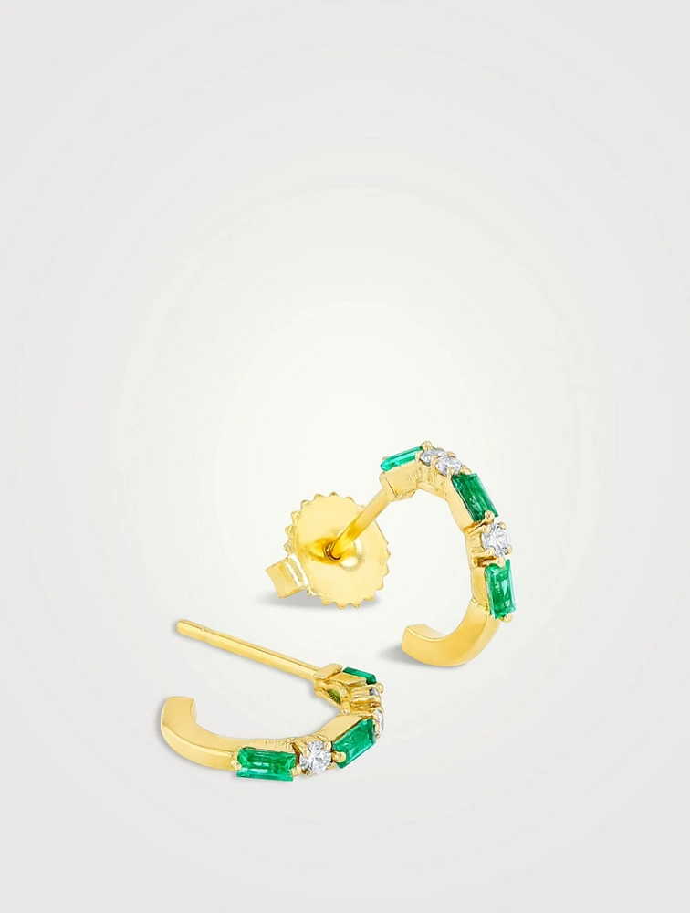 18K Gold Thin Mix Mini Diamond Hoop Earrings