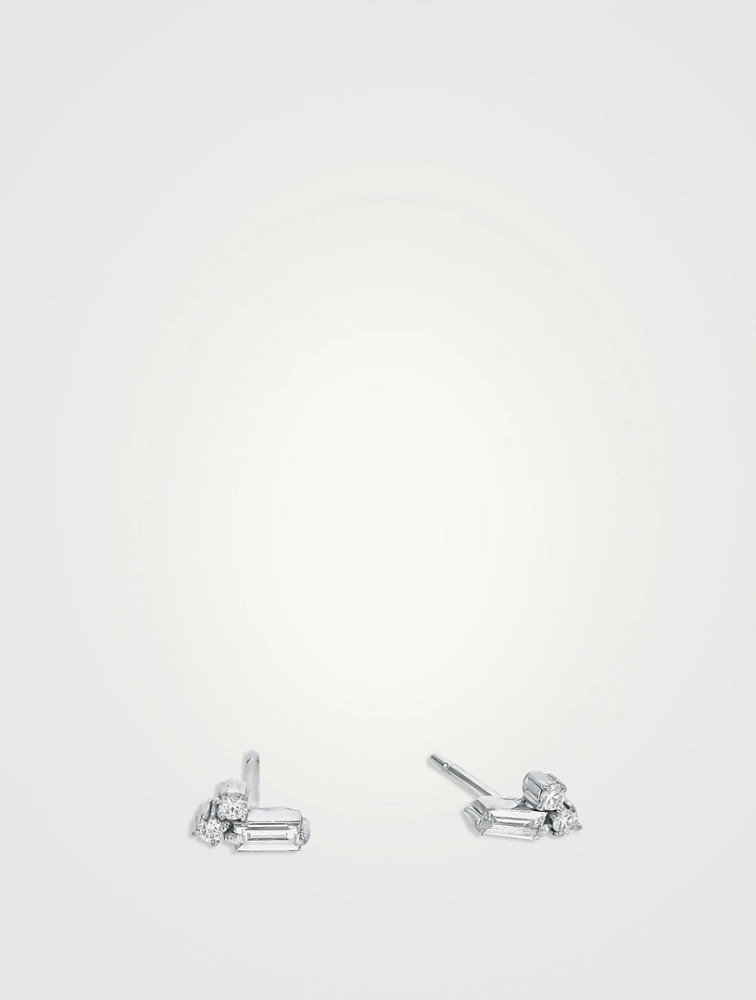 18K White Gold Bold Burst Mini Diamond Stud Earrings