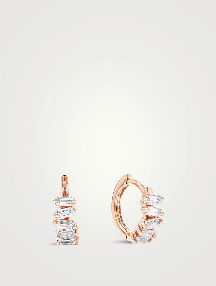 18K Rose Gold Bold Diamond Huggie Hoop Earrings