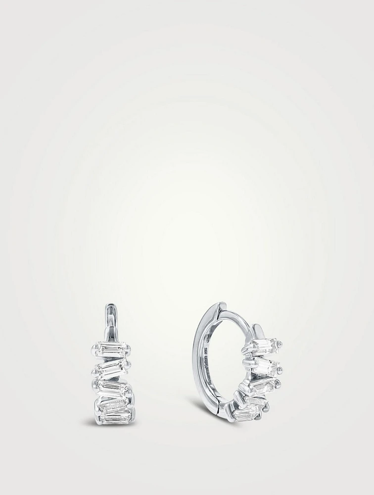 18K Gold Bold Diamond Huggie Hoop Earrings