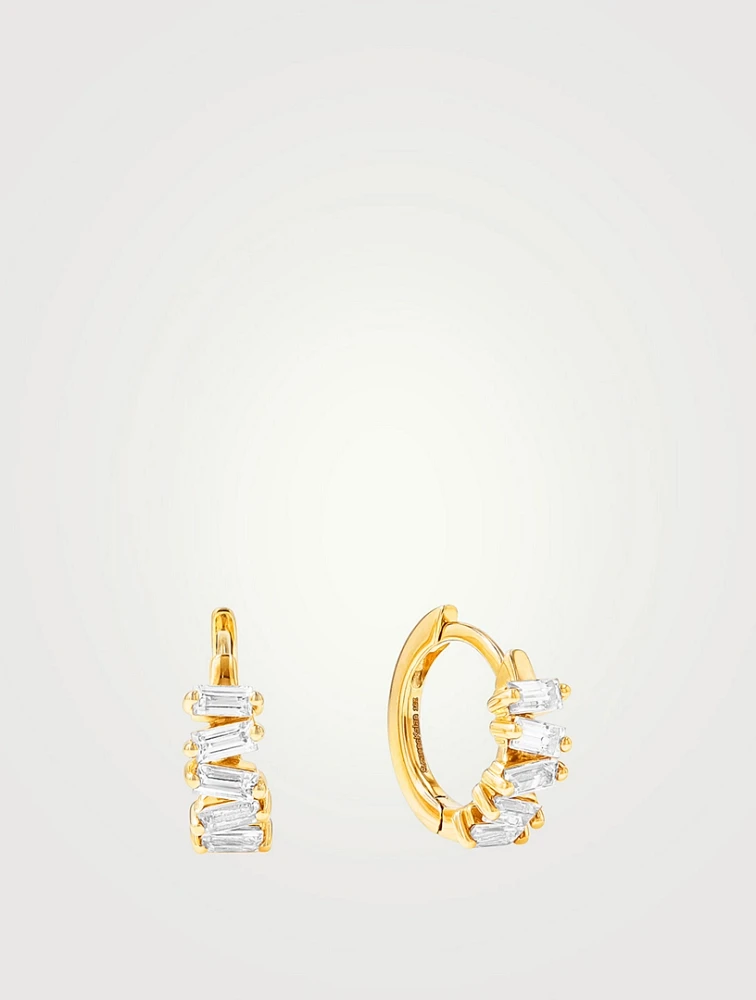 18K Gold Bold Diamond Huggie Hoop Earrings
