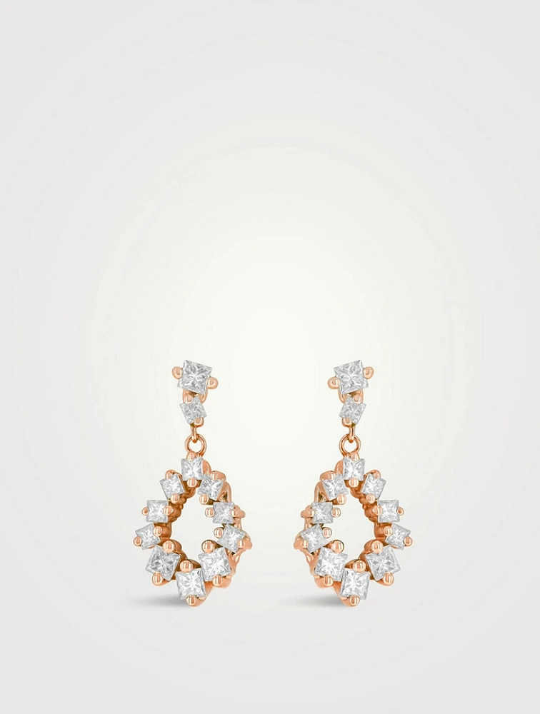 18K Rose Gold Princess Gradual Drop Diamond Earrings