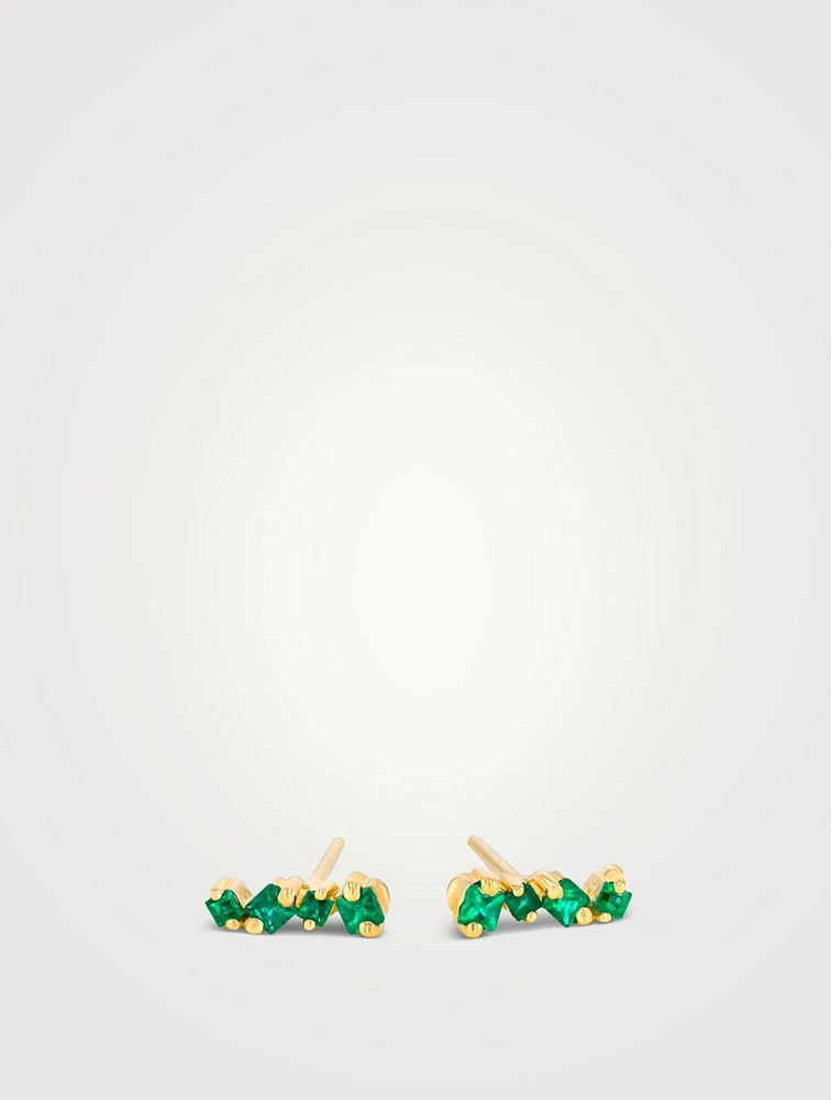 18K Gold Golden Age Emerald Mini Stud Earrings